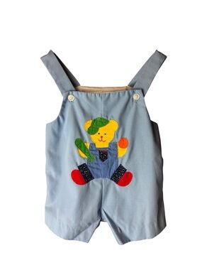 Vintage Croissant Bear Baseball Romper